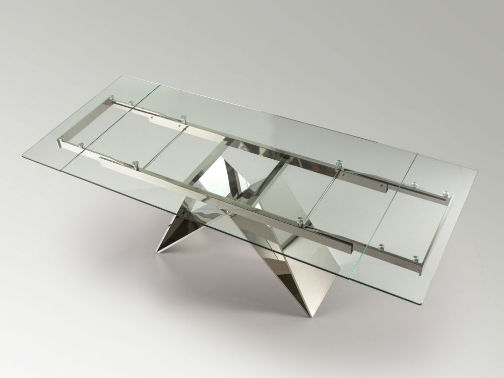 Masa extensibila dreptunghiulara din Sticla securizata Transparent/Argintiu de 6-8 persoane L160/220x90cm Mika