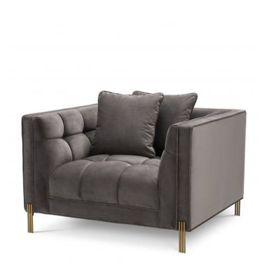 Fotoliu tapitat cu Catifea  Gri cu baza din Metal Auriu H68xL104xA95cm Sienna