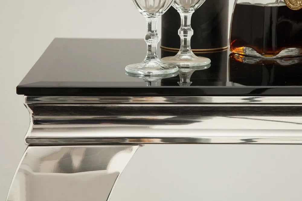 Consola din Sticla securizata Negru si Otel inoxidabil Argintiu L144xH75cm MODERN BAROCK
