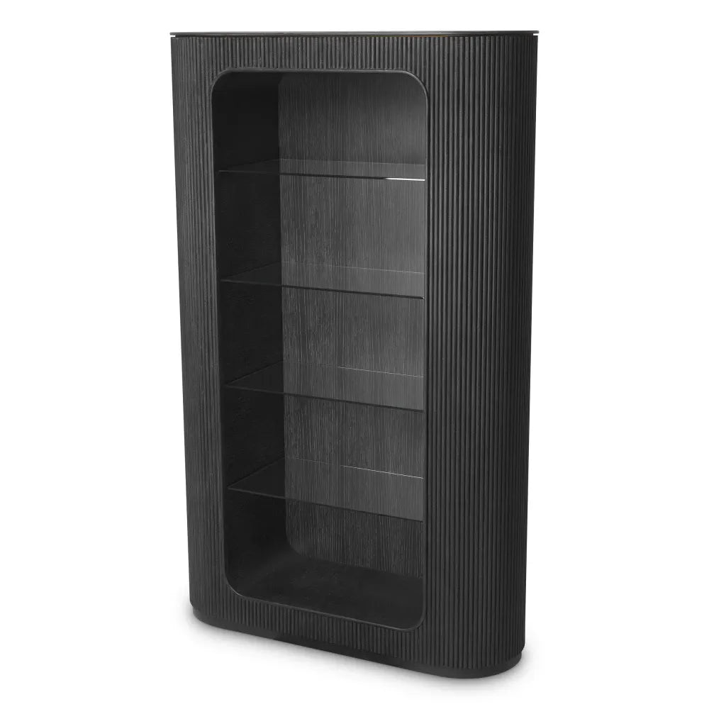 Biblioteca din Sticla Transparent si Furnir de stejar Gri carbune L130xH212cm Bogota Eichholtz