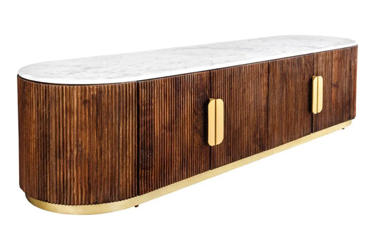 Comoda TV din Marmura Alb si Lemn de mango/Metal Maro/Auriu L170xH45cm GATSBY