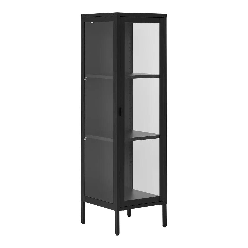 Dulap ingust cu 1 usa din Sticla si Metal Negru L40xH140cm Brisbane Slim