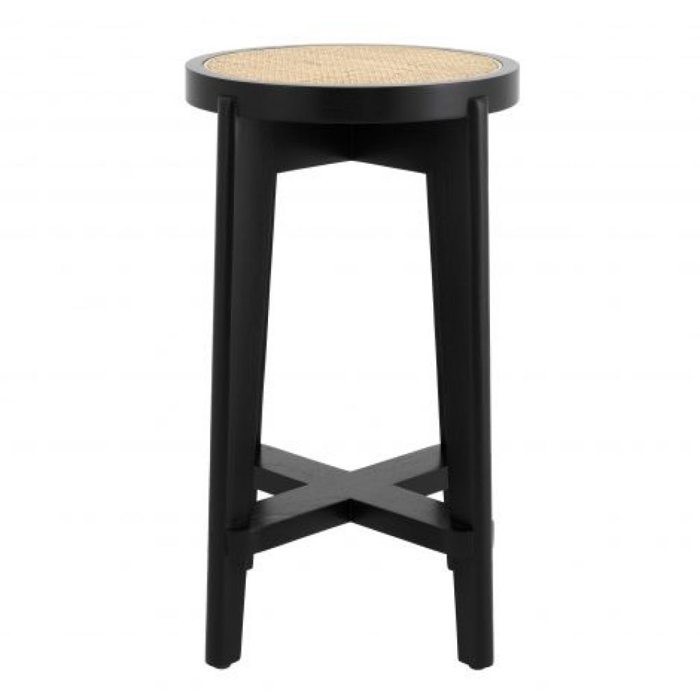 Scaun de insula din Ratan Bej cu picioare din Lemn Negru H67xL44xA44cm Dareau