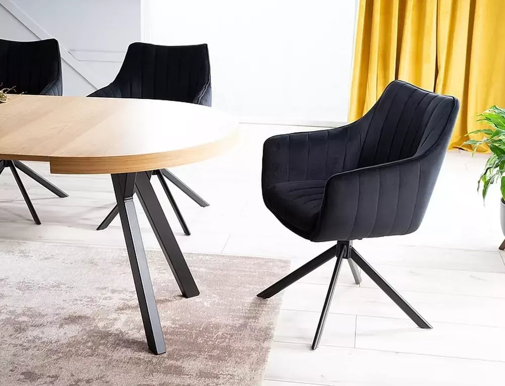 Scaun tapitat cu Catifea Negru cu picioare din Metal Negru H86xL61xA44cm Azalia