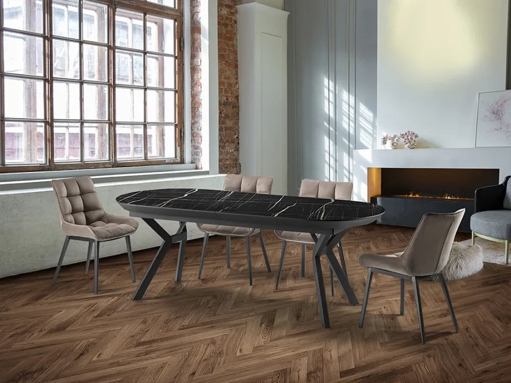 Masa extensibila din Metal Negru si MDF Negru L206-285xH78cm Antea