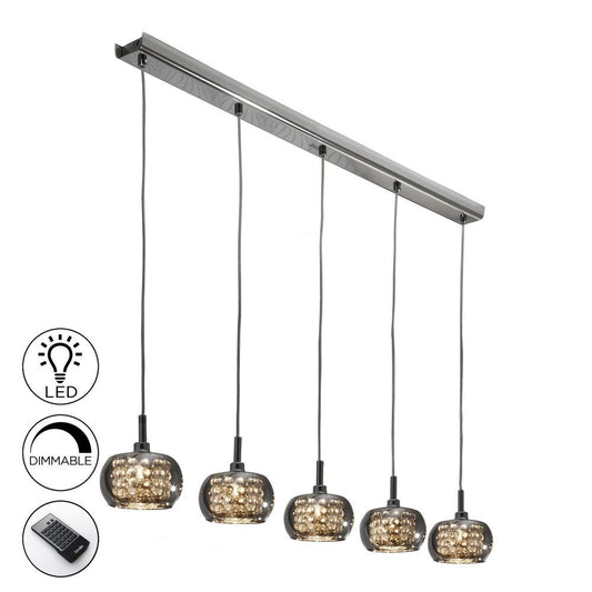 Lustra dreptunghiulara cu inaltime reglabila din Sticla Transparent cu 5 becuri L105x13xH130cm Arian