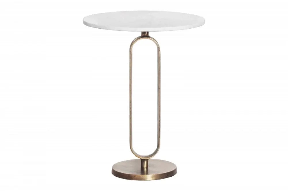 Masuta laterala Rotunda din Marmura Alb si Metal Auriu antichizat D45xH60cm Elegance