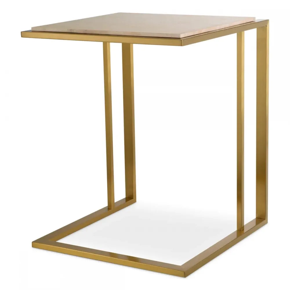 Masuta laterala Patrata din Otel inoxidabil Alama si Travertin Bej L45xl45cm Cocktail Eichholtz