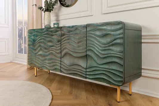 Comoda din Lemn de mango Turcoaz si Metal Auriu L160xH75cm WAVE