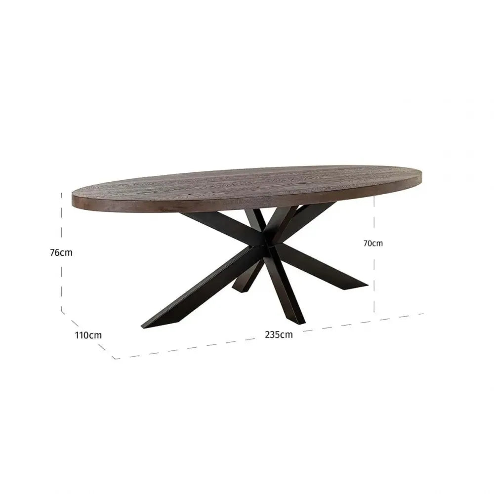 Masa ovala din Metal Negru si Lemn de stejar Maro H76xL235cm Watson