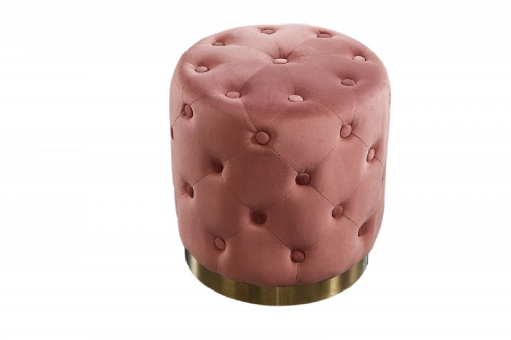 Puf rotund tapitat cu Catifea Roz D36xH40cm Chester