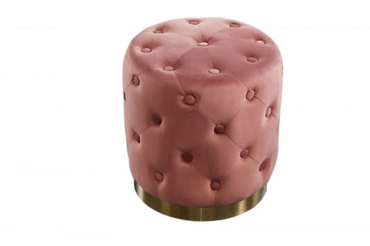 Puf rotund tapitat cu Catifea Roz D36xH40cm Chester