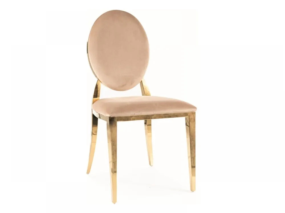 Scaun tapitat cu Catifea Bej cu picioare din Otel inoxidabil Auriu H95xL47xA43cm King