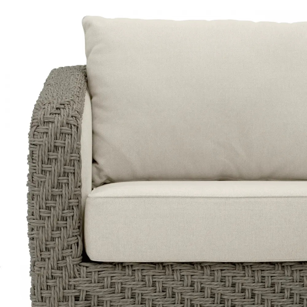 Canapea de exterior din Ratan sintetic Gri si Stofa Bej H85xL254cm Bryson Eichholtz