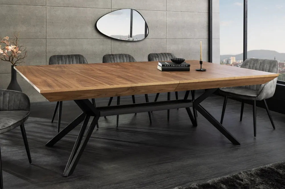 Masa extensibila din MDF/Funir de nuc Maro si Metal Negru L200-320xH76cm GIANT