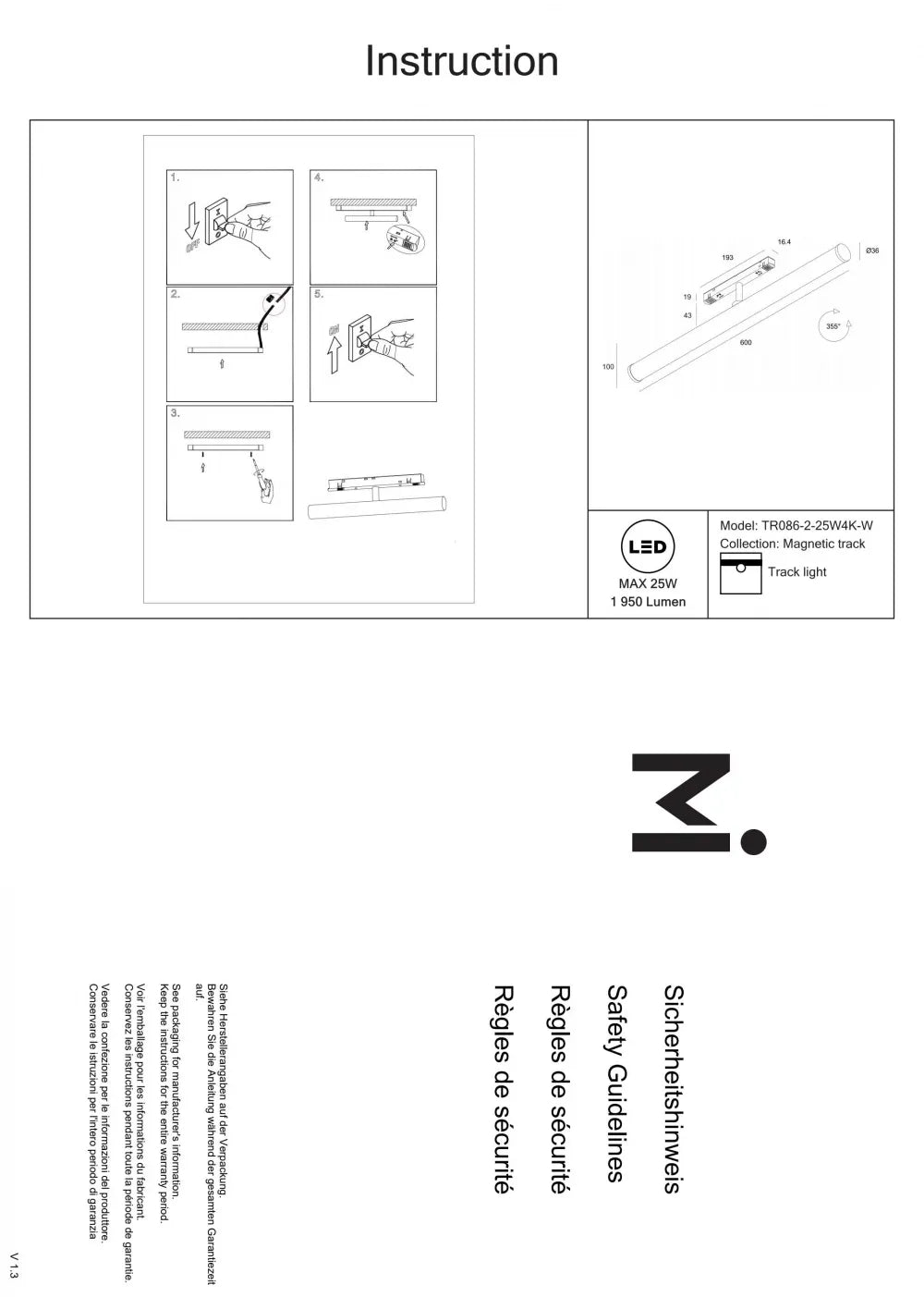 Spot pentru sina Exility din Aluminiu Alb H10xL60cm 25W 1950lm 4000k Larc