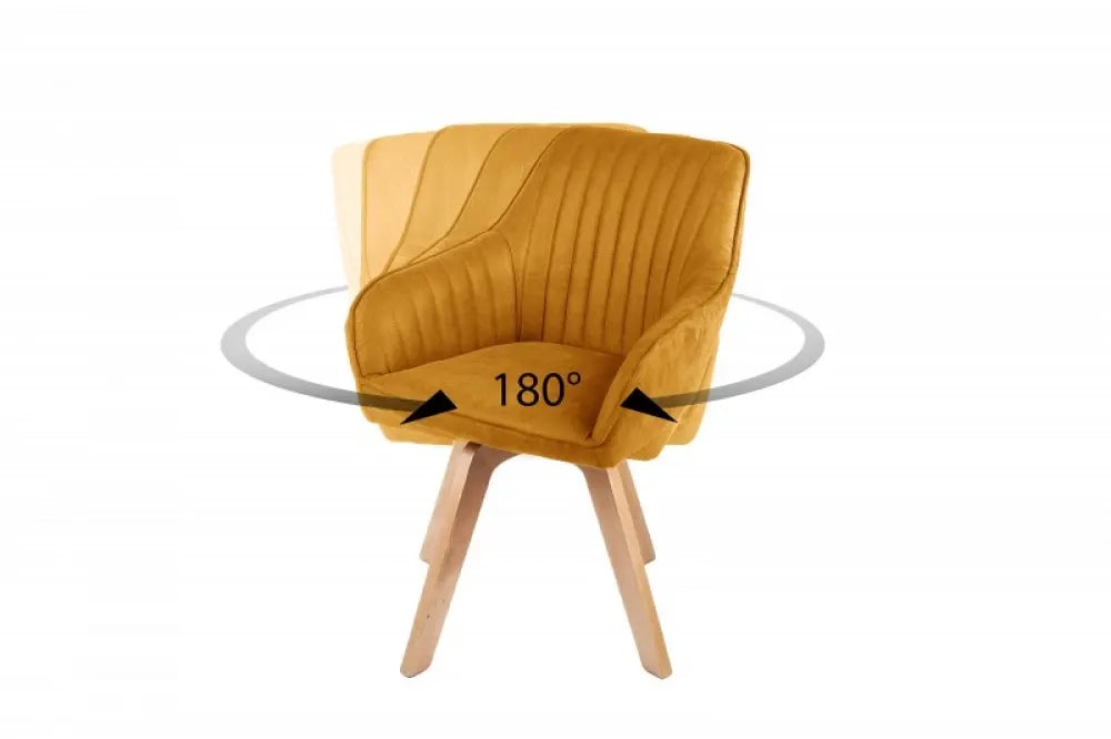 Scaun pivotant tapitat cu Catifea Galben cu picioare din Lemn de fag Maro H84xL60xA60cm Livorno