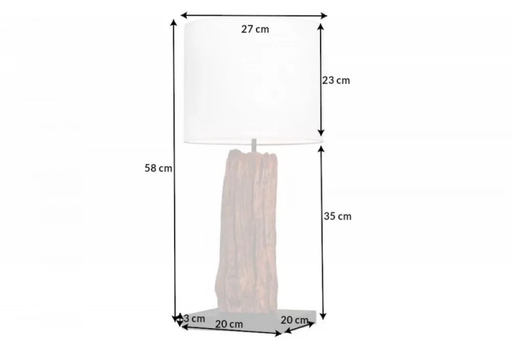 Veioza din Lemn Maro si Bumbac Alb H58xD27cm Rousilique