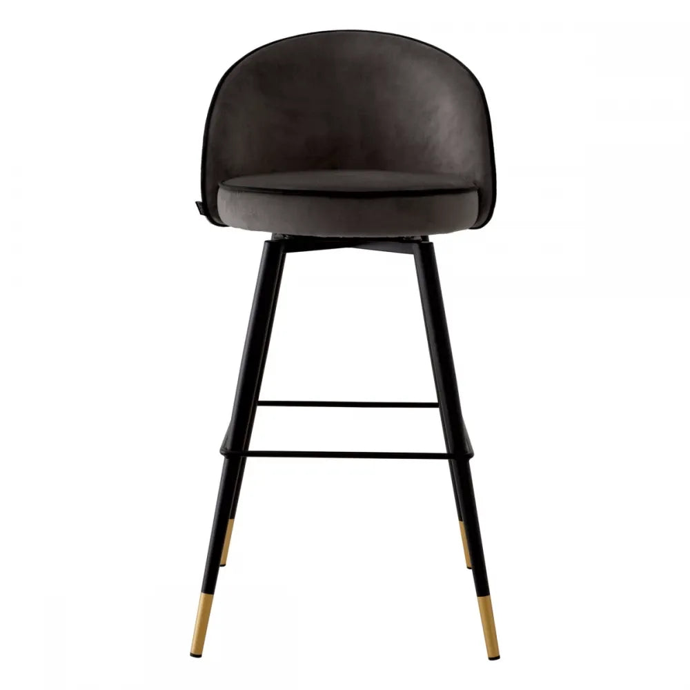 Set 2 scaune de bar pivotante tapitat cu Catifea Gri inchis cu picioare din Metal Negru/Auriu H103xL50xA55cm Cooper Eichholtz
