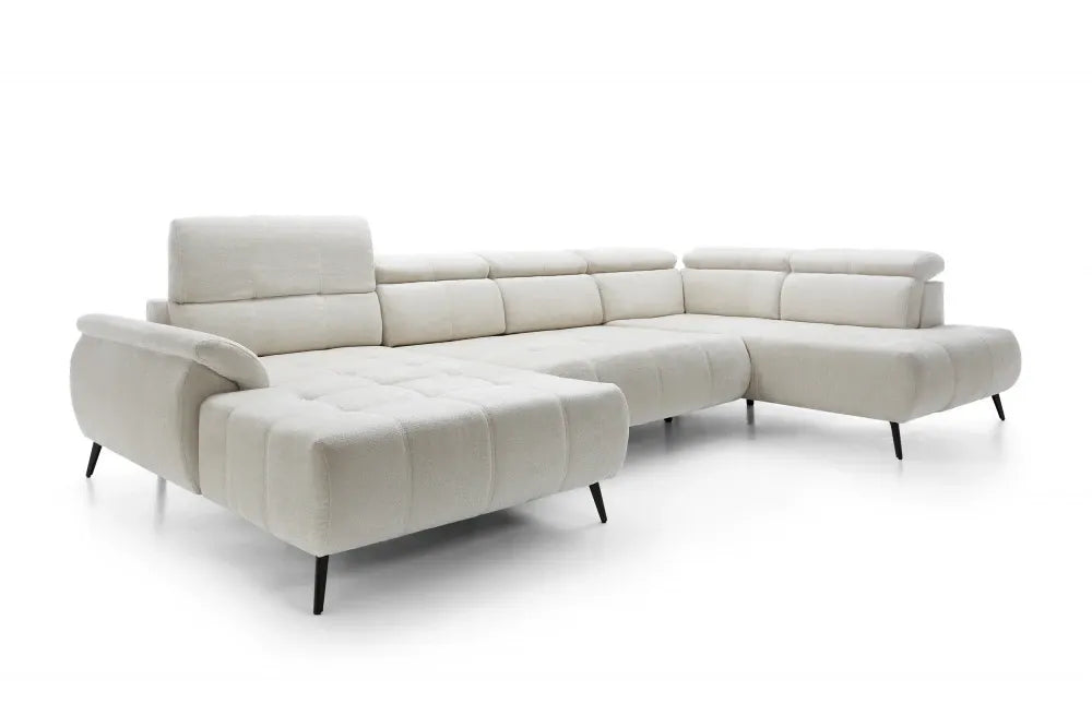 Coltar extensibil electric In forma de U  tapitat cu Chenille Aphrodite Crem cu lada depozitare Genova III