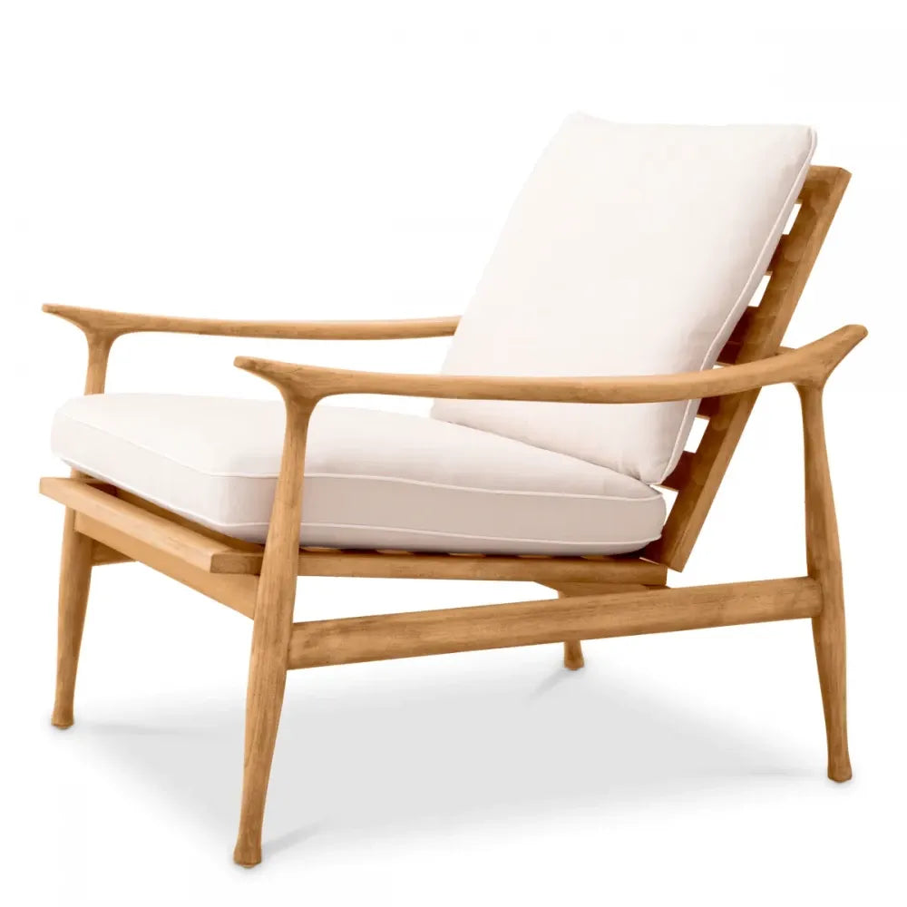 Fotoliu de exterior din Lemn de tec Maro si Stofa Alb H76.5xL77xA82.5cm Manzo Eichholtz