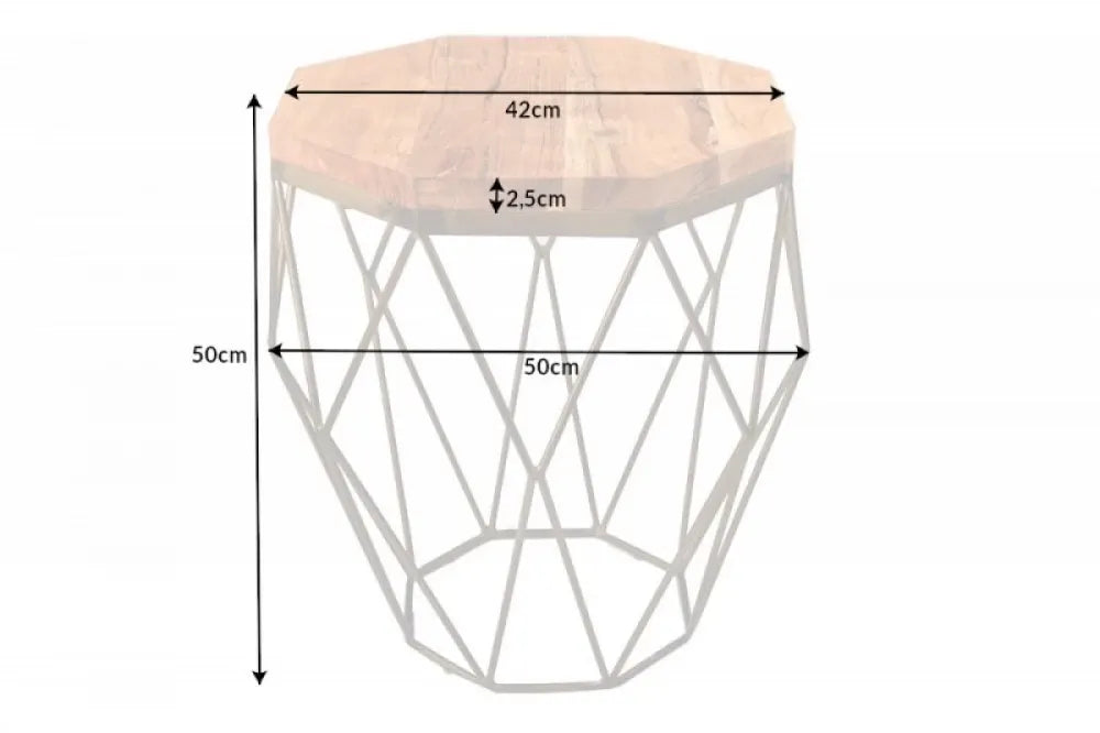 Masuta laterala Rotunda din Lemn masiv de salcam Maro si Metal Auriu L50xH50cm Diamond
