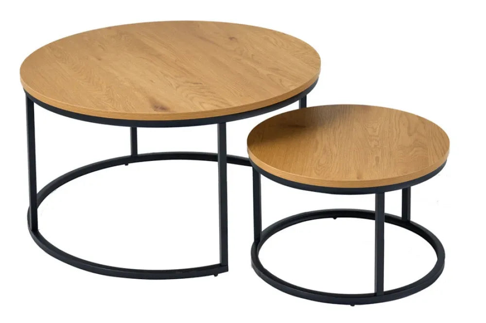 Set 2 masute de cafea din MDF Maro si Metal Negru D50/80xH34/45cm ELEGANCE