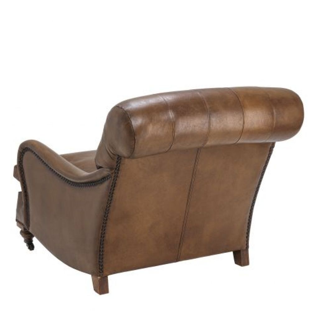 Fotoliu din Piele Maro cu baza din Lemn Maro H76xL75xA70cm Club Caledonian