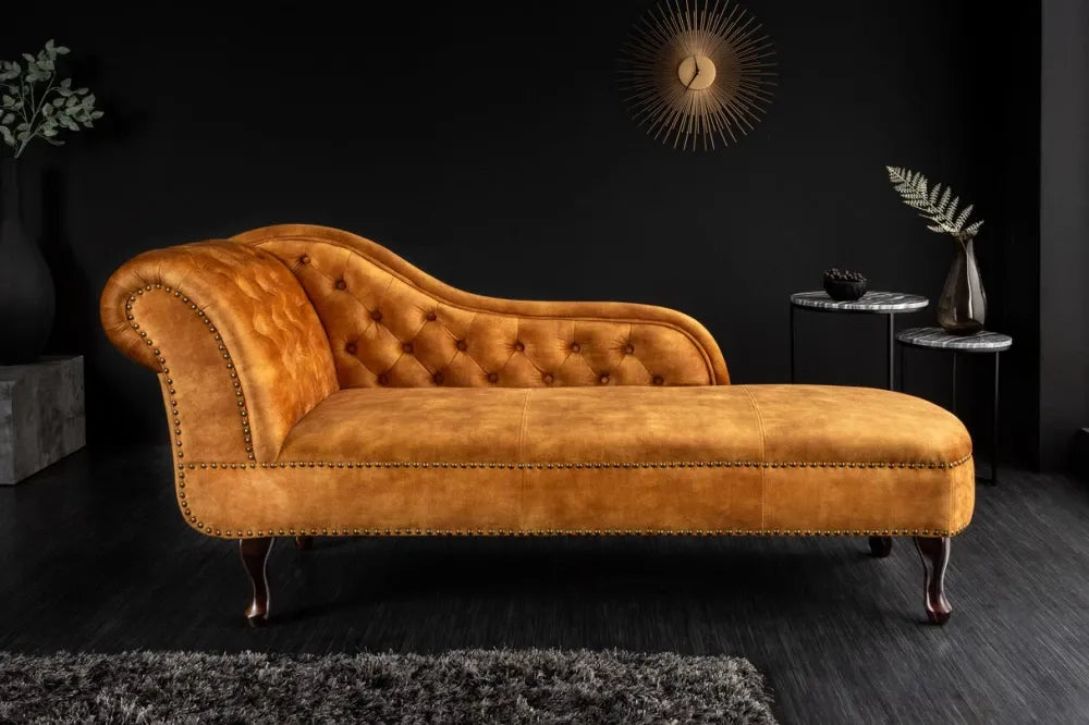 Sezlong tapitat cu Catifea Galben L170cm Chesterfield