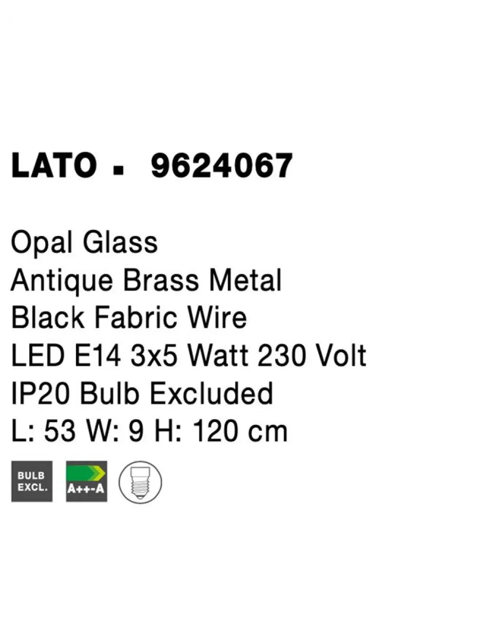 Lustra structura din Metal Auriu si abajur din Sticla Alb H120xL53cm IP20 LATO