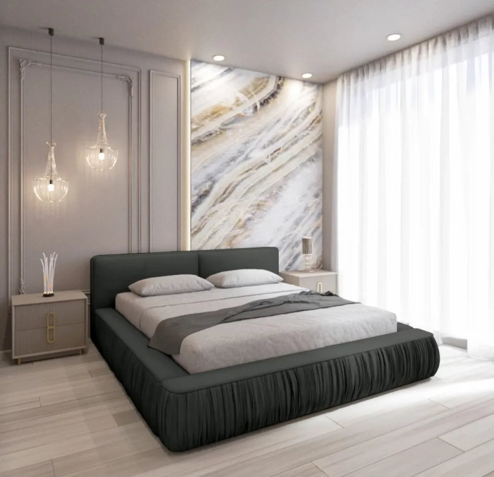 Pat 180x200cm tapitat cu Catifea Gri inchis Naomi