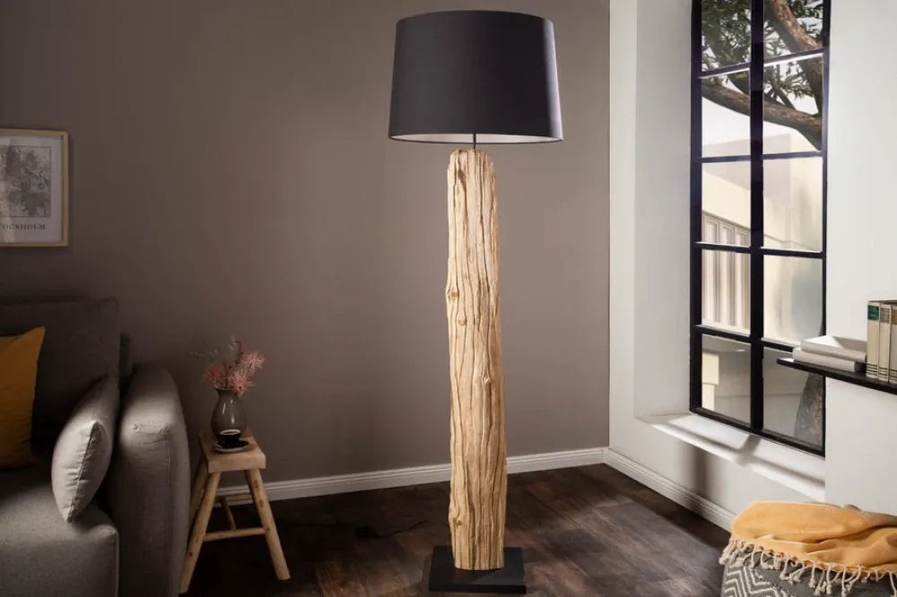 Lampa de podea din Lemn/Metal Maro/Negru si Textil Negru D55xH170cm ROUSILIQUE