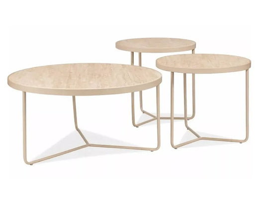 Set 3 masute de cafea din Metal Bej si Ceramica Bej mat D80/50xH40/45/50cm Demeter