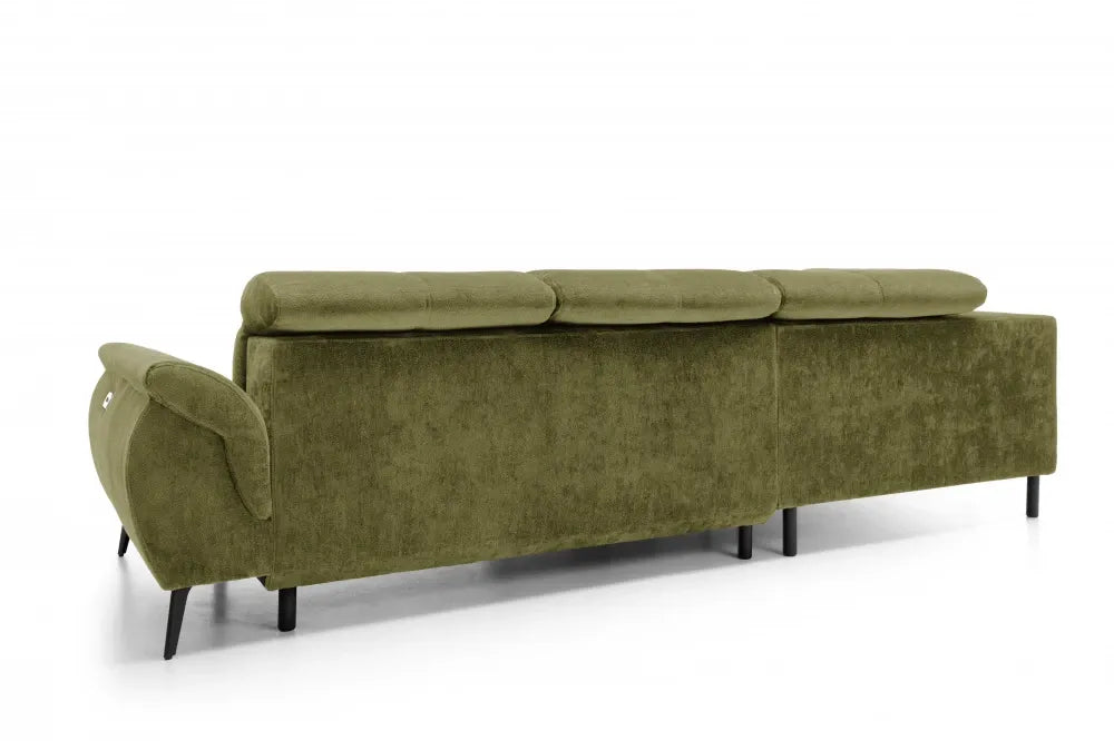 Coltar extensibil electric tapitat cu Chenille Verde cu lada depozitare Genova II