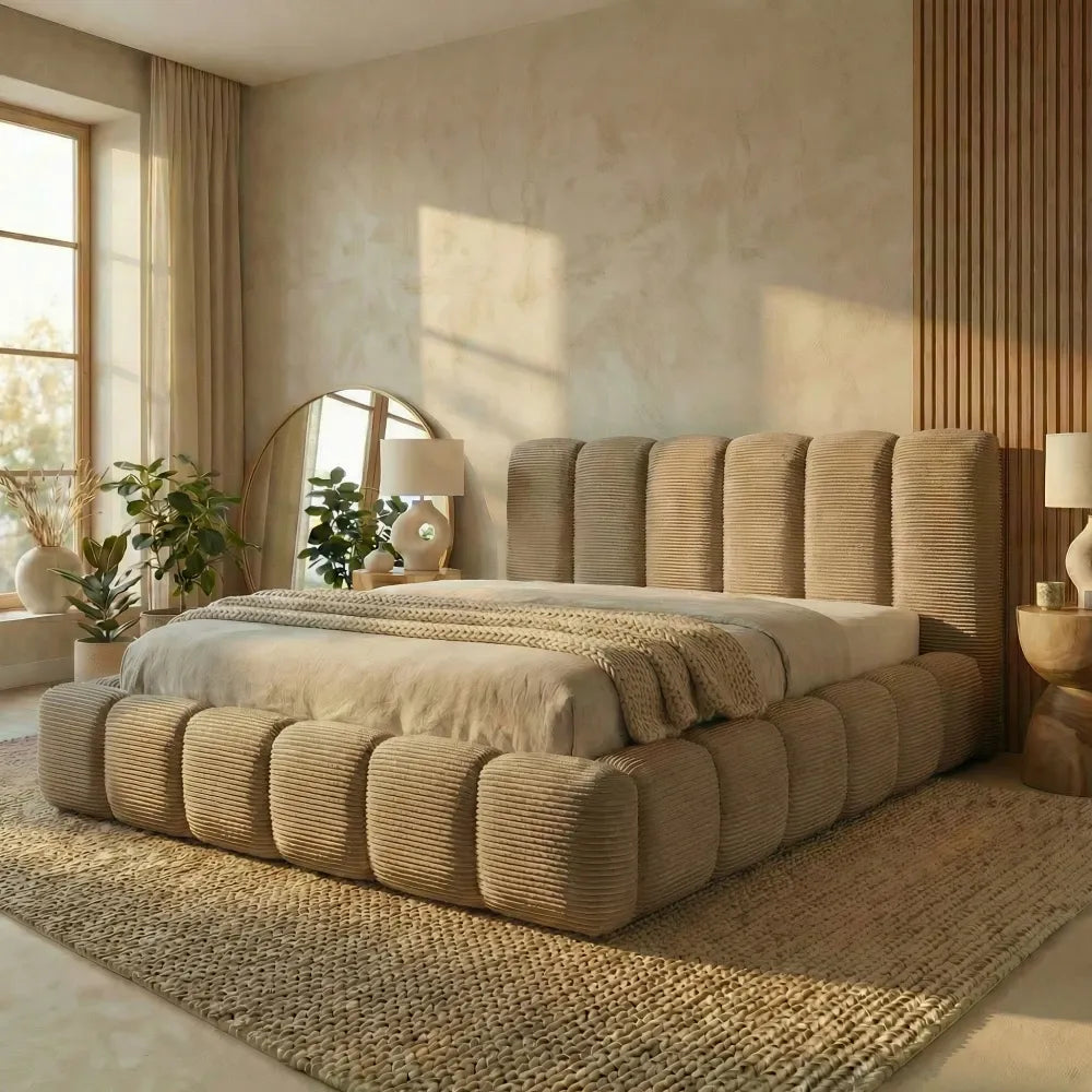 Pat tapitat cu material raiat Bej 140 x 200 Dallas slim