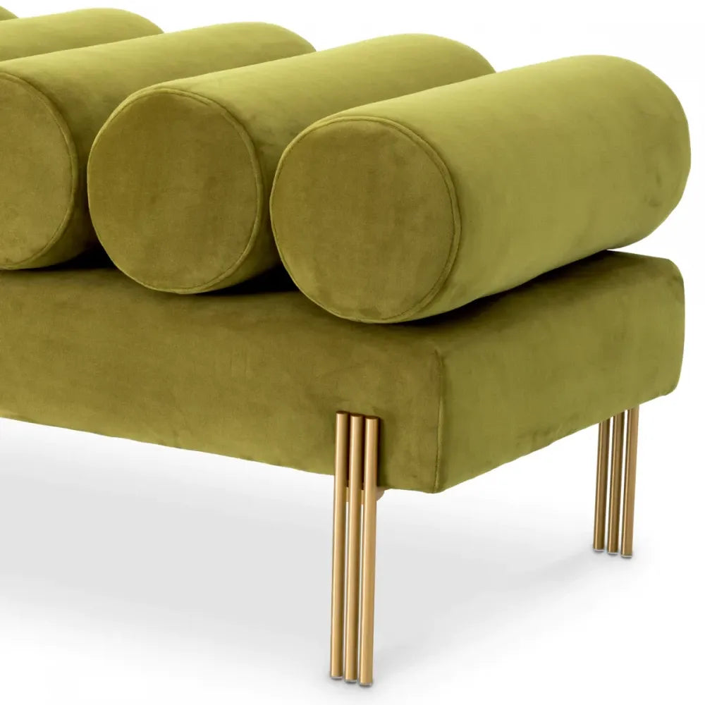 Bancheta cu picioare aurii tapitat cu Catifea Verde L130xH42cm Oxley