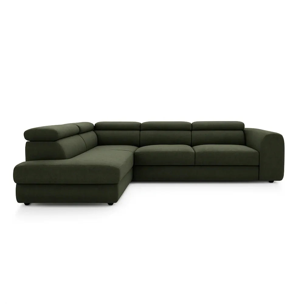 Coltar Extensibil cu spațiu depozitare in formă L Bergamo II catifea Vogue verde