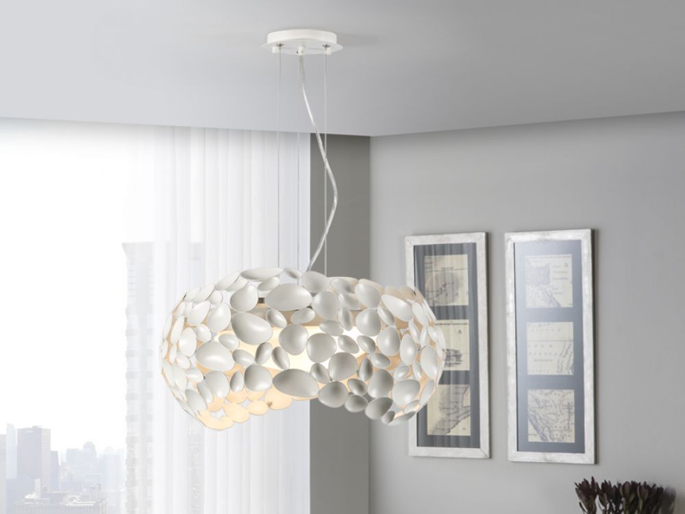 Lustra rotunda cu inaltime reglabila din Metal Alb cu 5 becuri D47xH135cm Narisa