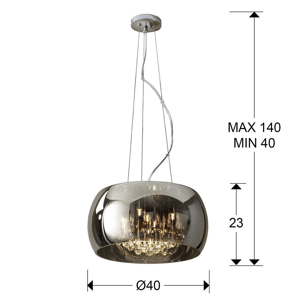 Lustra rotunda cu inaltime reglabila din Sticla Argintiu cu 5 becuri D40xH140cm Argos
