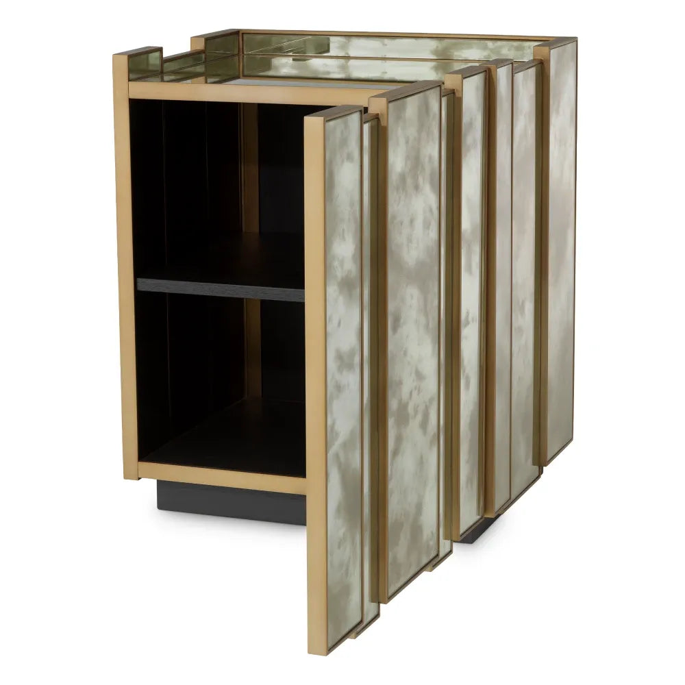 Noptiera dreapta din Oglinda antichizata/MDF/Funir de stejar L57.5xH68.5cm Nottingham Eichholtz