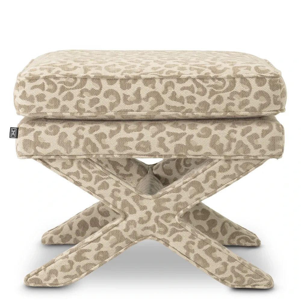 Taburet tapitat cu Stofa leopard Bej L62xA46xH50cm Cordoba Eichholtz