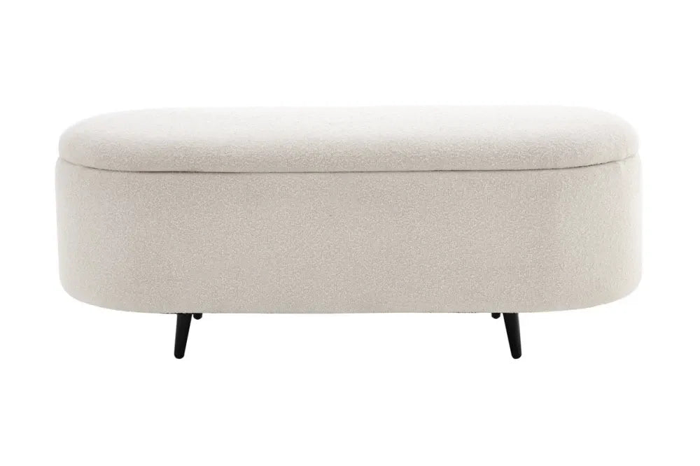 Bancheta cu spatiu de depozitare din Metal Negru si Stofa boucle Alb H45xL110cm Voque