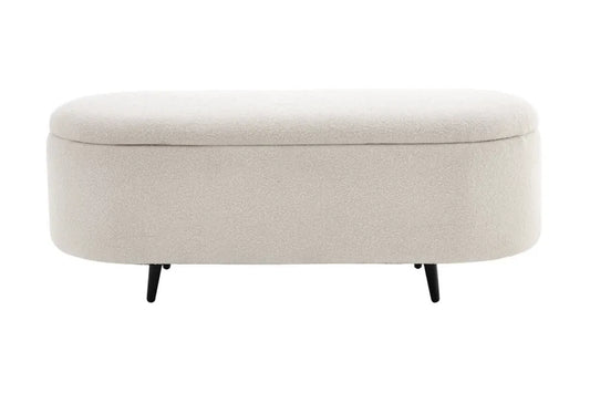 Bancheta cu spatiu de depozitare din Metal Negru si Stofa boucle Alb H45xL110cm Voque