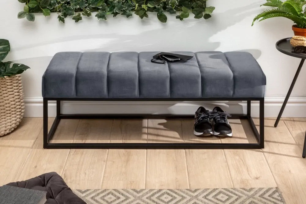 Bancheta din Metal Negru si Catifea Gri H40xL108cm Petit beaute