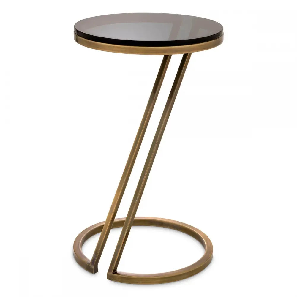 Masuta laterala Rotunda din Otel inoxidabil Alama si Sticla Negru D36xH60cm Falcone Eichholtz