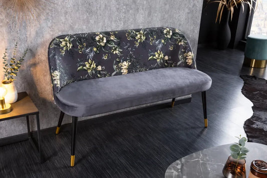 Banca din Metal Negru/Auriu si Catifea Gri H80xL130cm Pret-a-porter Boutique