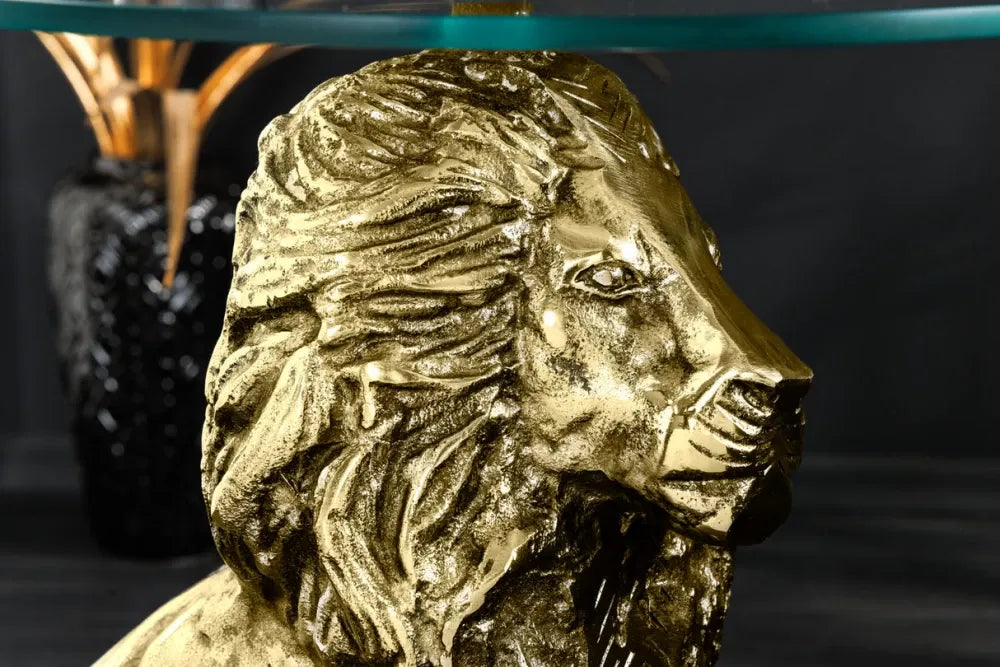 Masuta laterala din Sticla securizata Transparent si Metal Auriu L45xH57cm Wildlife lion