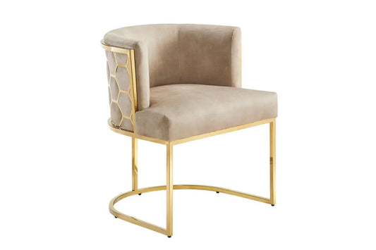 Scaun tapitat cu Catifea Bej si picioare din Otel inoxidabil Auriu H74xL64xA56cm ELEGANCE