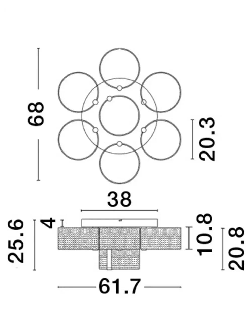 Plafoniera structura din Metal Auriu si abajur din Acrilic Transparent H25.6xL68cm IP20 41W 2116lm 3000k GATLIN