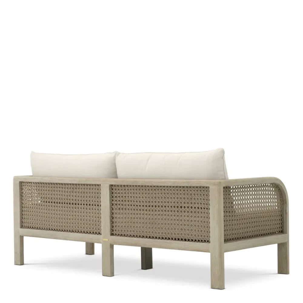 Canapea de exterior din Lemn de tec Gri si Stofa Bej H88xL194cm Julian S Eichholtz